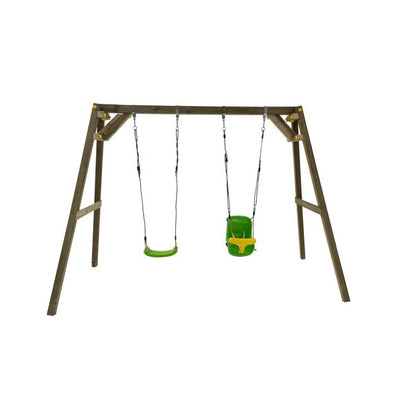 Columpio Doble De Madera Cuadrada Masgames Xylo Xl + Asiento Bebe._0