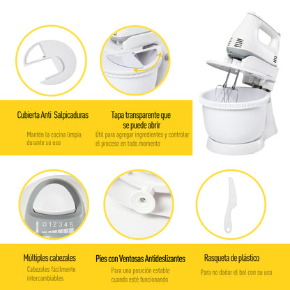 Homcom Batidora Amasadora Repostería 3.4 L 6 Velocidades 300w Acero Inoxidable_3