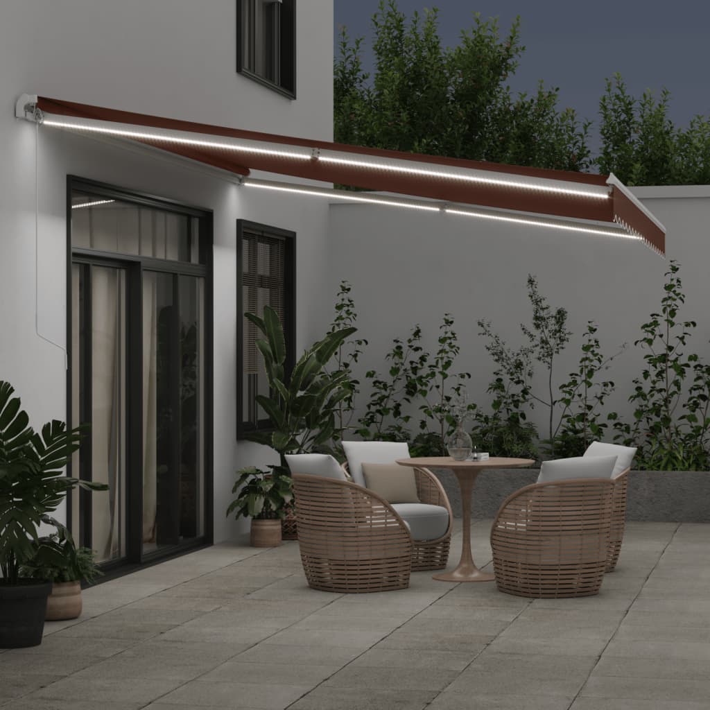 Toldo Retráctil Manual Con Luces Led Marrón 450x350 Cm_2