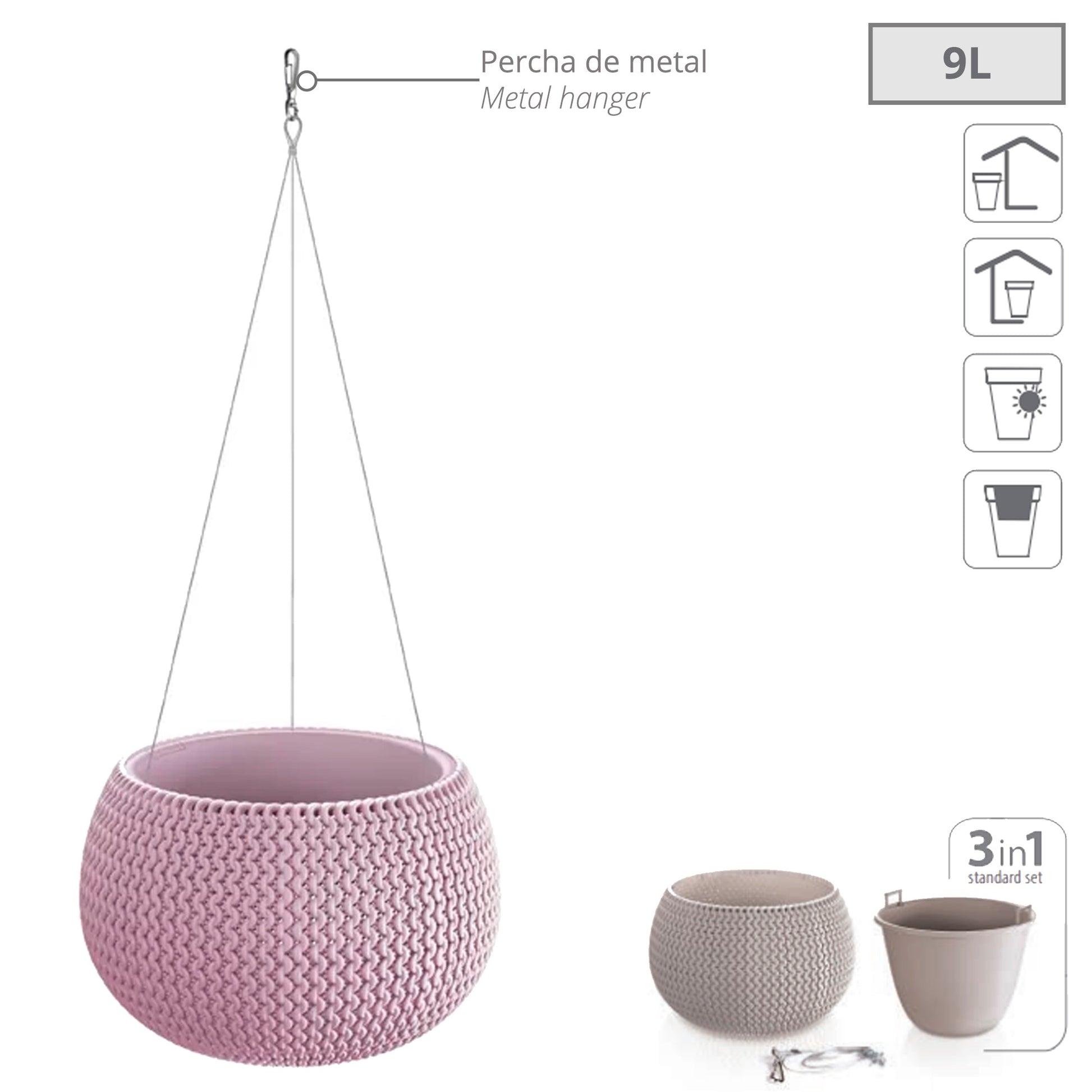 Maceta Splofy Bowl Ws 9l., Con Depósito, Dimensiones (mm) 370x370x218, Color Arándano Claro