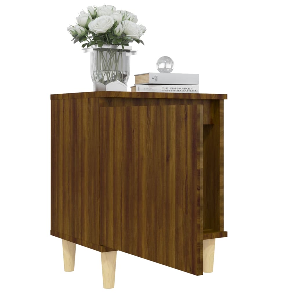 Mesita De Noche Con Patas Madera Maciza Marrón Roble 40x30x50cm_2