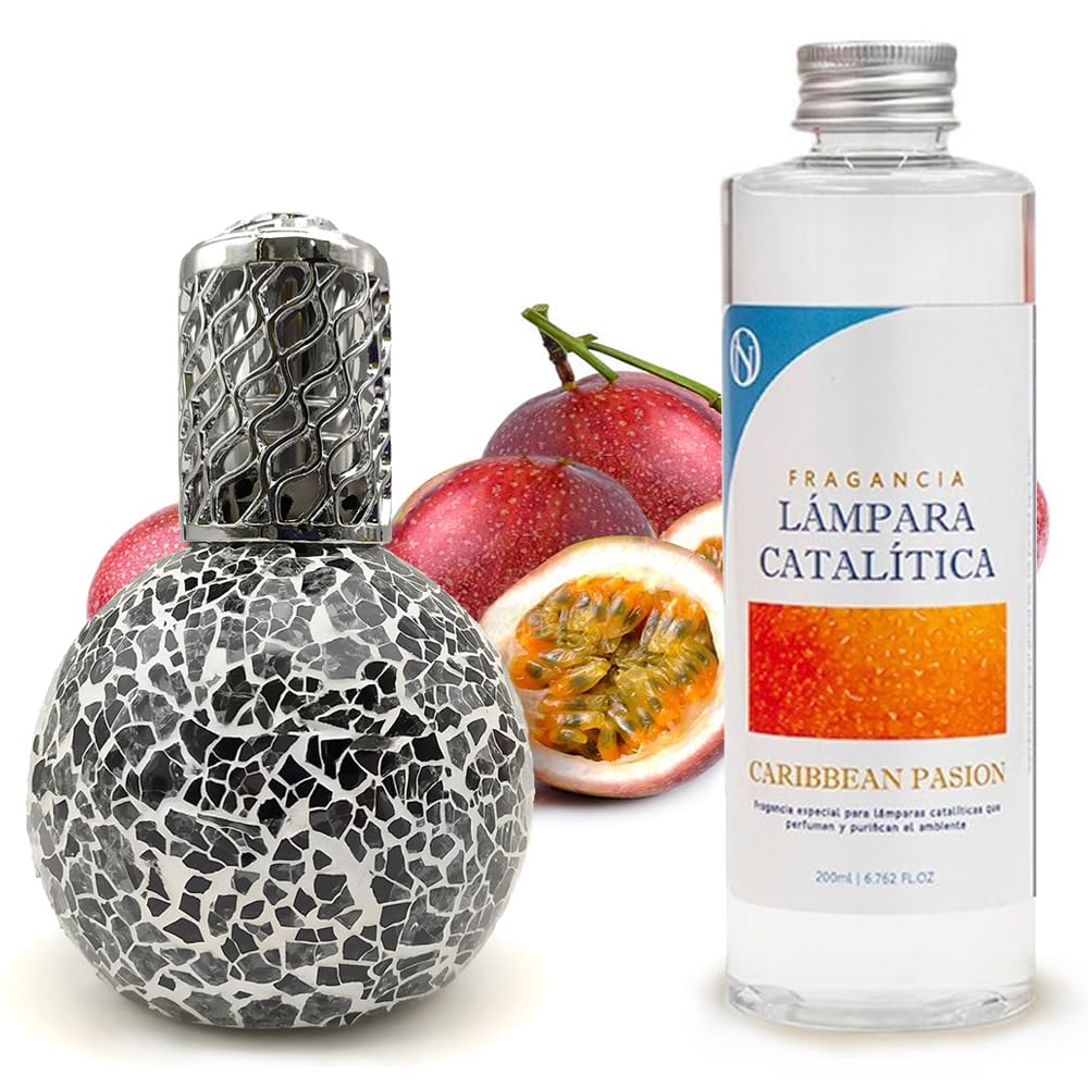 Lámpara Catalítica Mosaico Negro + Fragancia Aroma Caribbean Passion 200ml - Elimina Malos Olores, Impurezas Y Perfuma_0