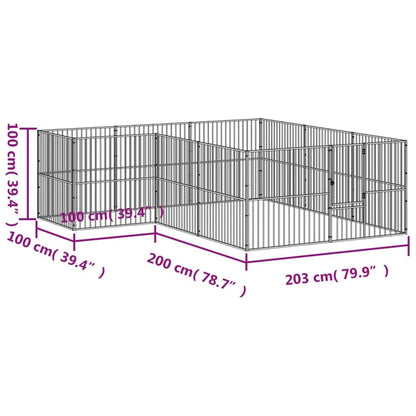 Vidaxl Corralito Para Perros Con 12 Paneles Acero Galvanizado Negro_2