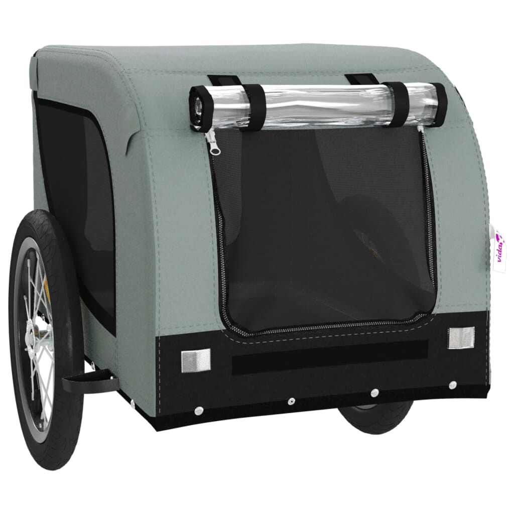 Vidaxl Remolque De Bicicleta Mascotas Hierro Tela Oxford Gris Negro_3