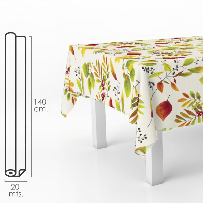 Mantel Hule Rectangular Hojas Otoño. Impermeable Antimanchas Pvc 140 Cm. X 20 Metros. Rollo Recortable. Interior Y Exterior_0