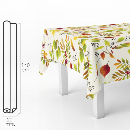 Mantel Hule Rectangular Hojas Otoño. Impermeable Antimanchas Pvc 140 Cm. X 20 Metros. Rollo Recortable. Interior Y Exterior_0