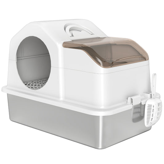 Pawhut Arenero Para Gatos Cubierto Extragrande Con Bandeja De Acero Inoxidable_0