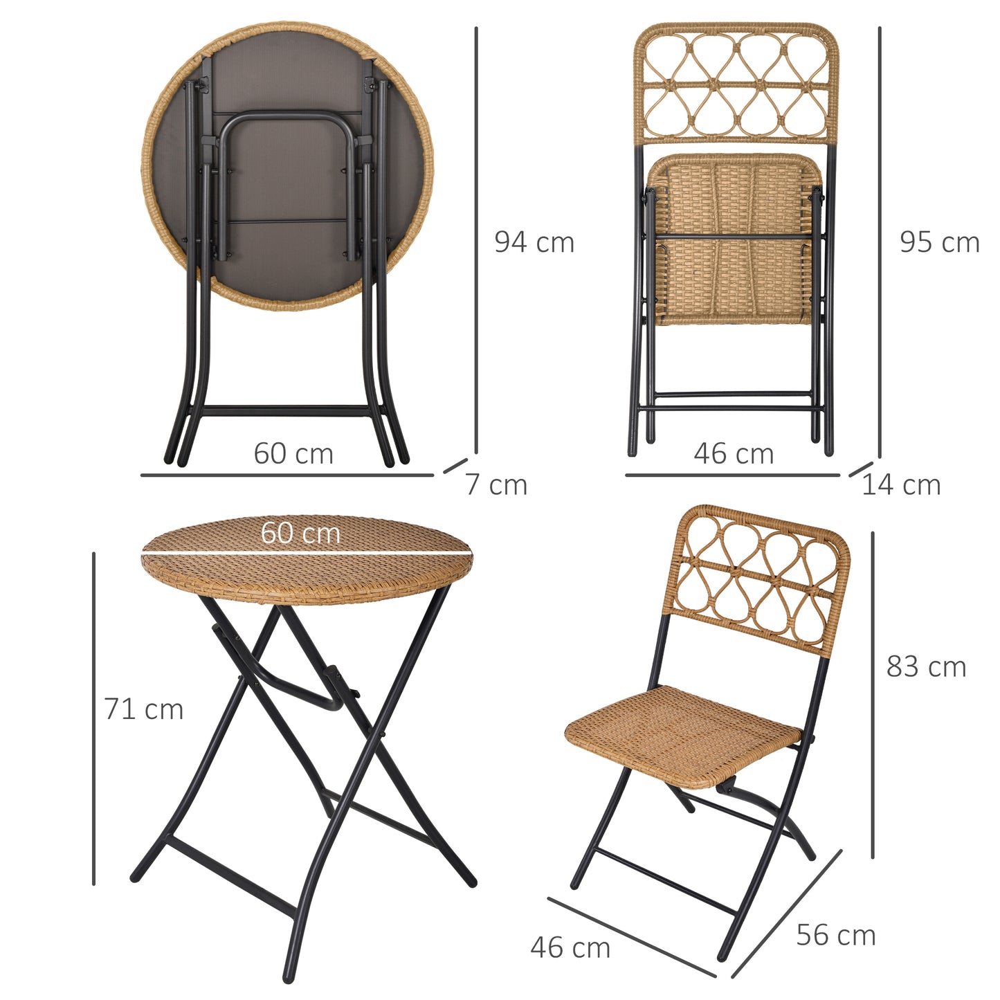 Outsunny Conjunto De Mesa Y 2 Sillas Plegables Ratán Para Jardín Exterior Acero_2