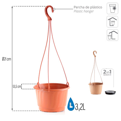 Macetero Colgante Pro 3,2l., Dimensiones (mm) 210x210x135, Color Terracota_2
