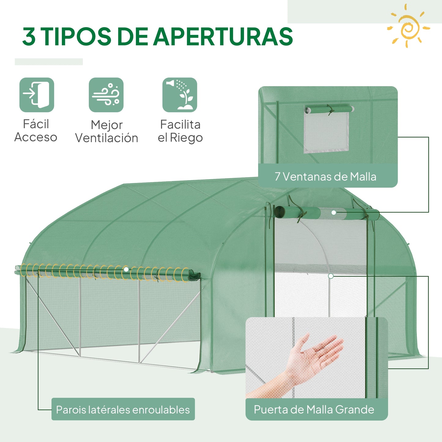 Outsunny Invernadero De Túnel 347x300x200 Cm Con Puerta Y 6 Ventanas Verde_3