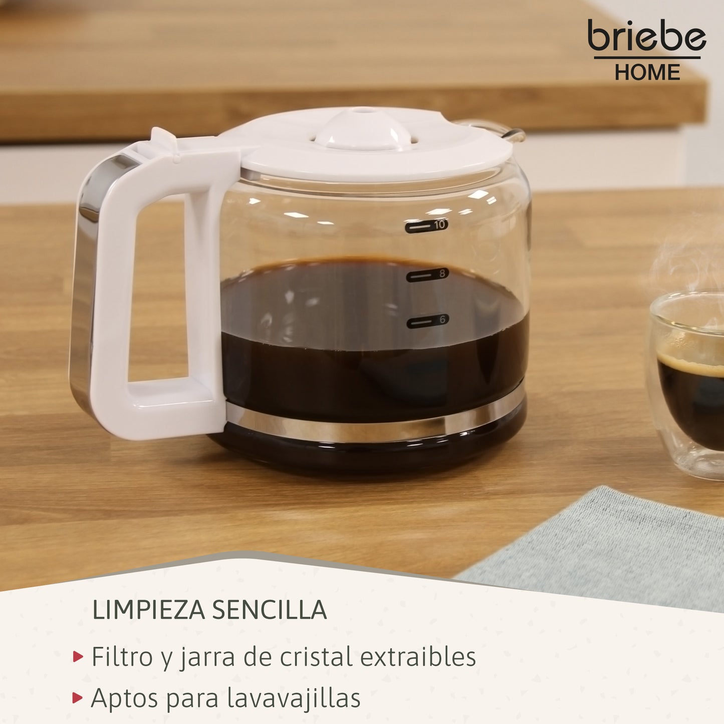 Briebe Cafetera Goteo 10 Tazas Máquina De Café Filtro Reutilizable, Función Mantener Caliente, 1,25 L, Cm1171wht,blanco_4