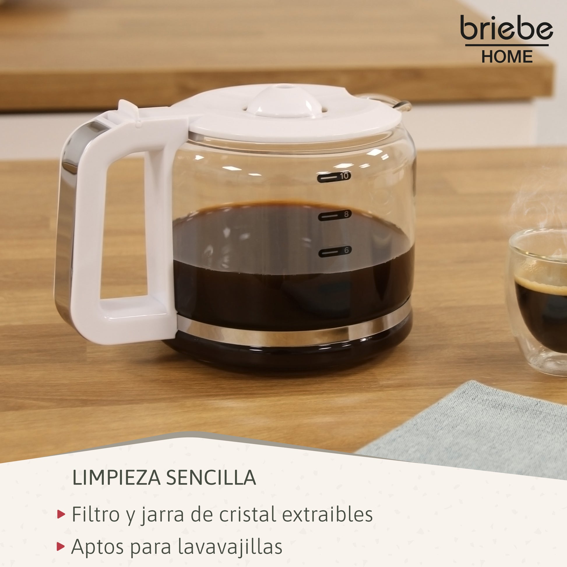 Briebe Cafetera Goteo 10 Tazas Máquina De Café Filtro Reutilizable, Función Mantener Caliente, 1,25 L, Cm1171wht,blanco_4