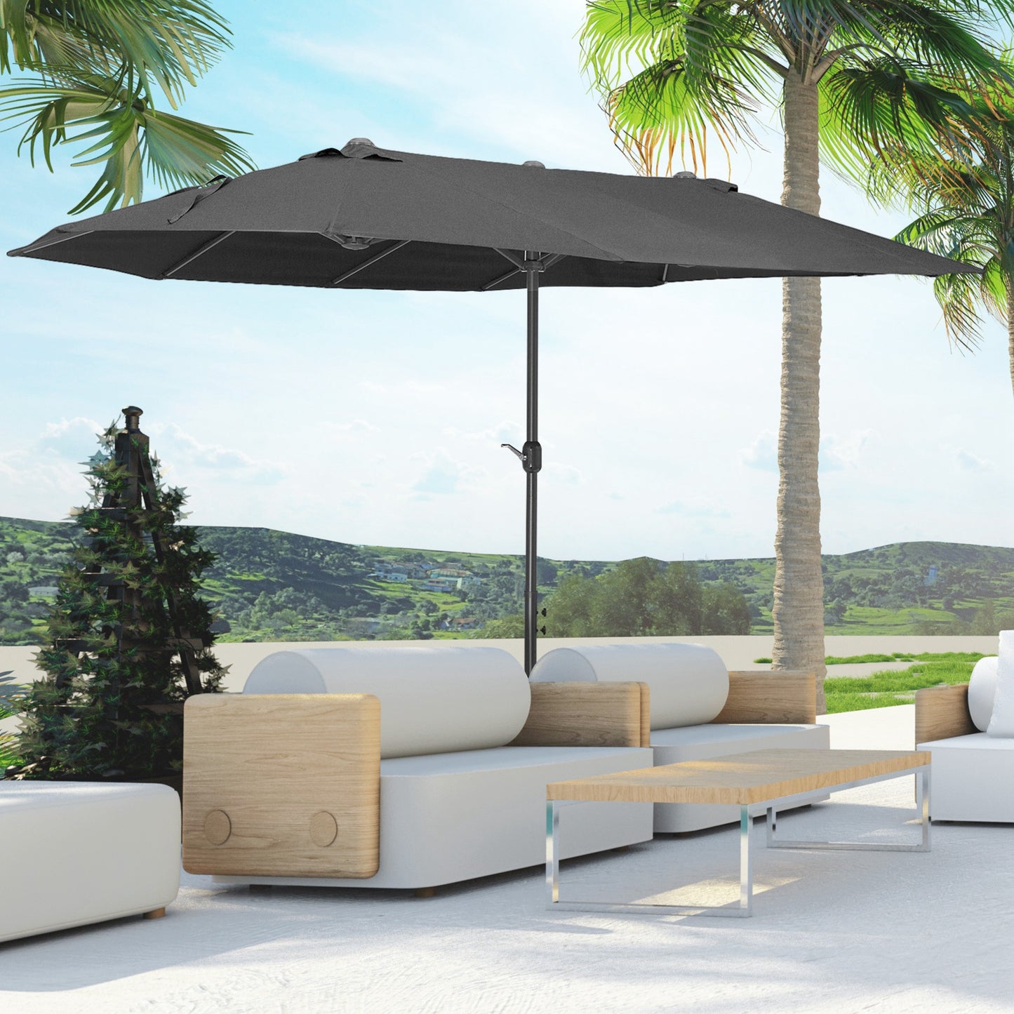 Outsunny Sombrilla Doble Extragrande 4,6x2,7 M Protección Solar Con Manivela_1
