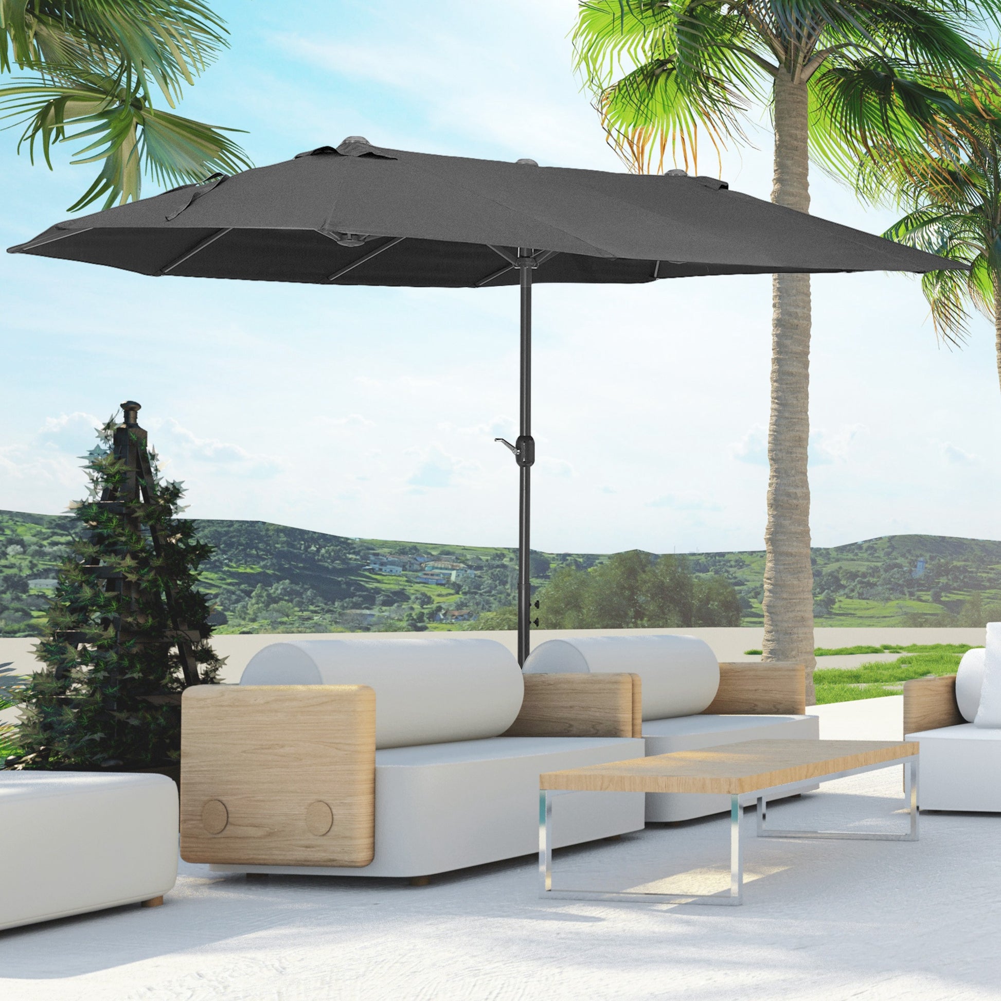 Outsunny Sombrilla Doble Extragrande 4,6x2,7 M Protección Solar Con Manivela_1