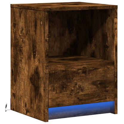 Mesita De Noche Con Luces Led Madera Ingeniería Roble Ahumado_1