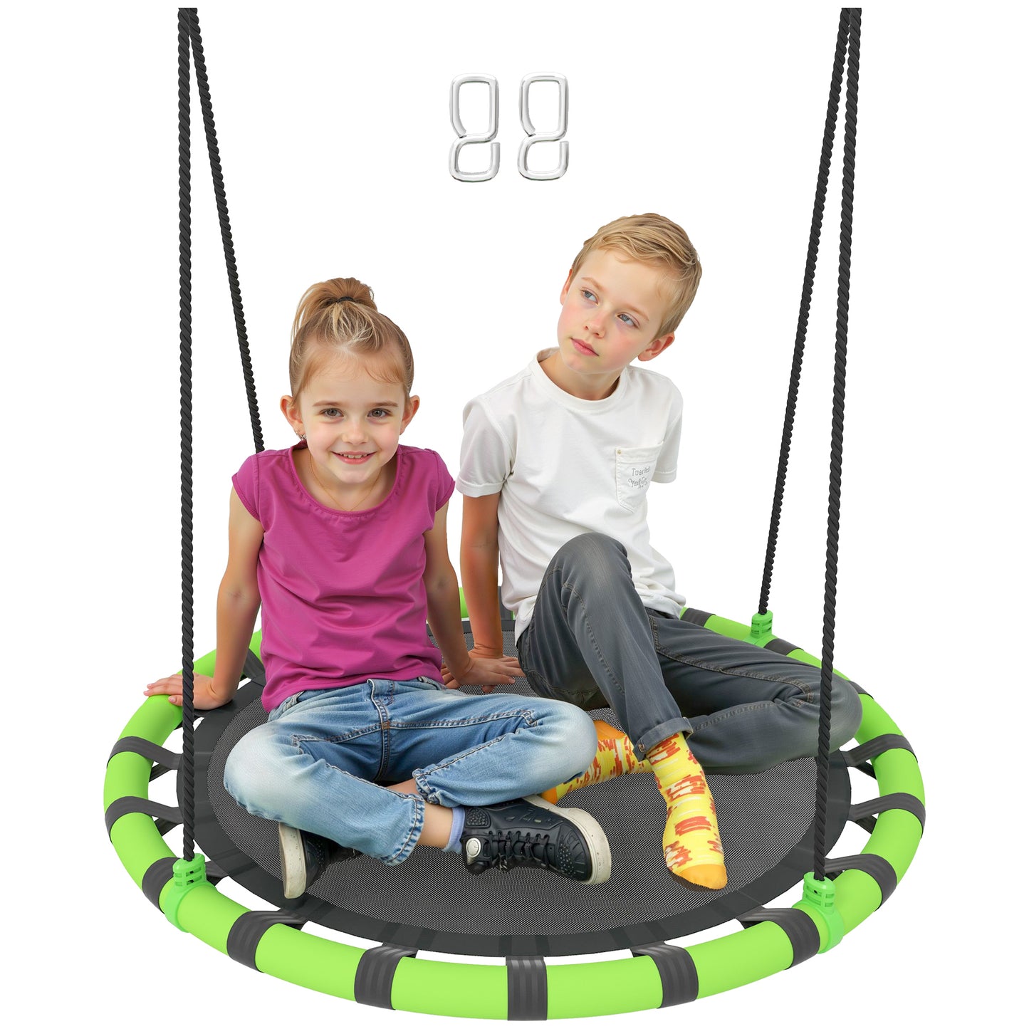 Aiyaplay Columpio Para Niños Redondo Ajustable Ø100x180 Cm Negro Y Verde_0