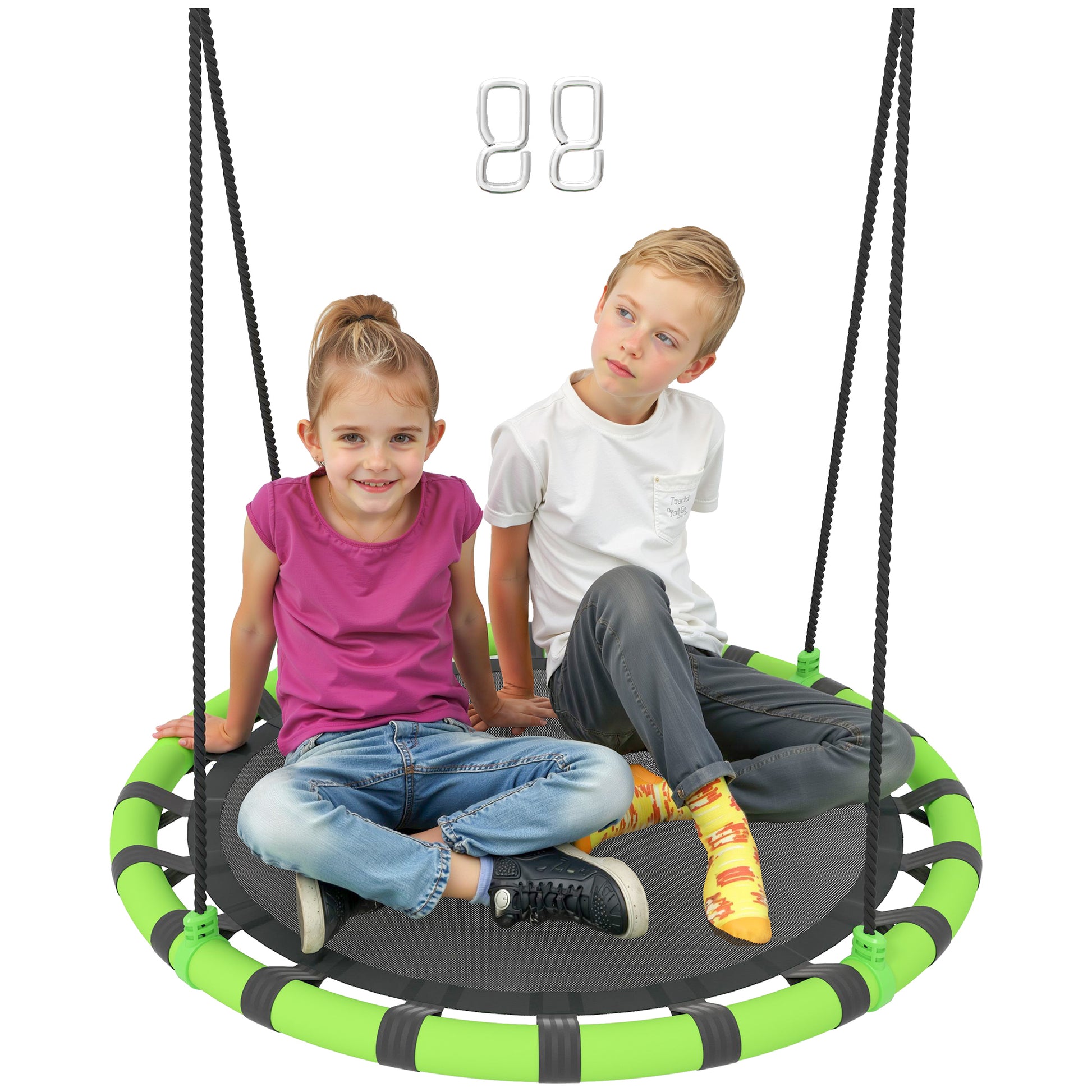 Aiyaplay Columpio Para Niños Redondo Ajustable Ø100x180 Cm Negro Y Verde_0
