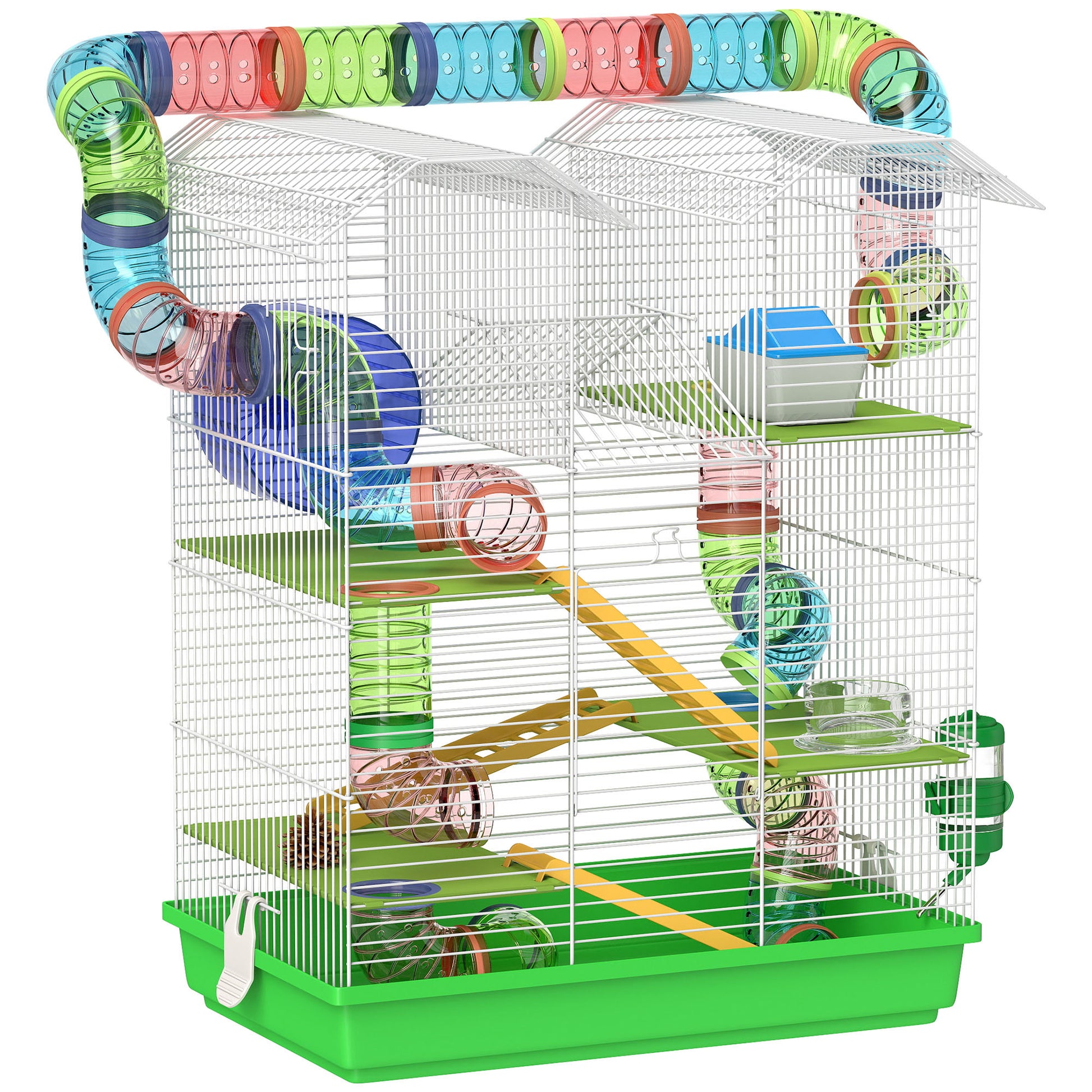 Pawhut Jaula Para Hámster De 5 Niveles 47x30x59 Cm Con Casita Escaleras Verde_0