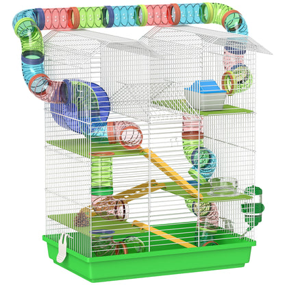 Pawhut Jaula Para Hámster De 5 Niveles 47x30x59 Cm Con Casita Escaleras Verde_0
