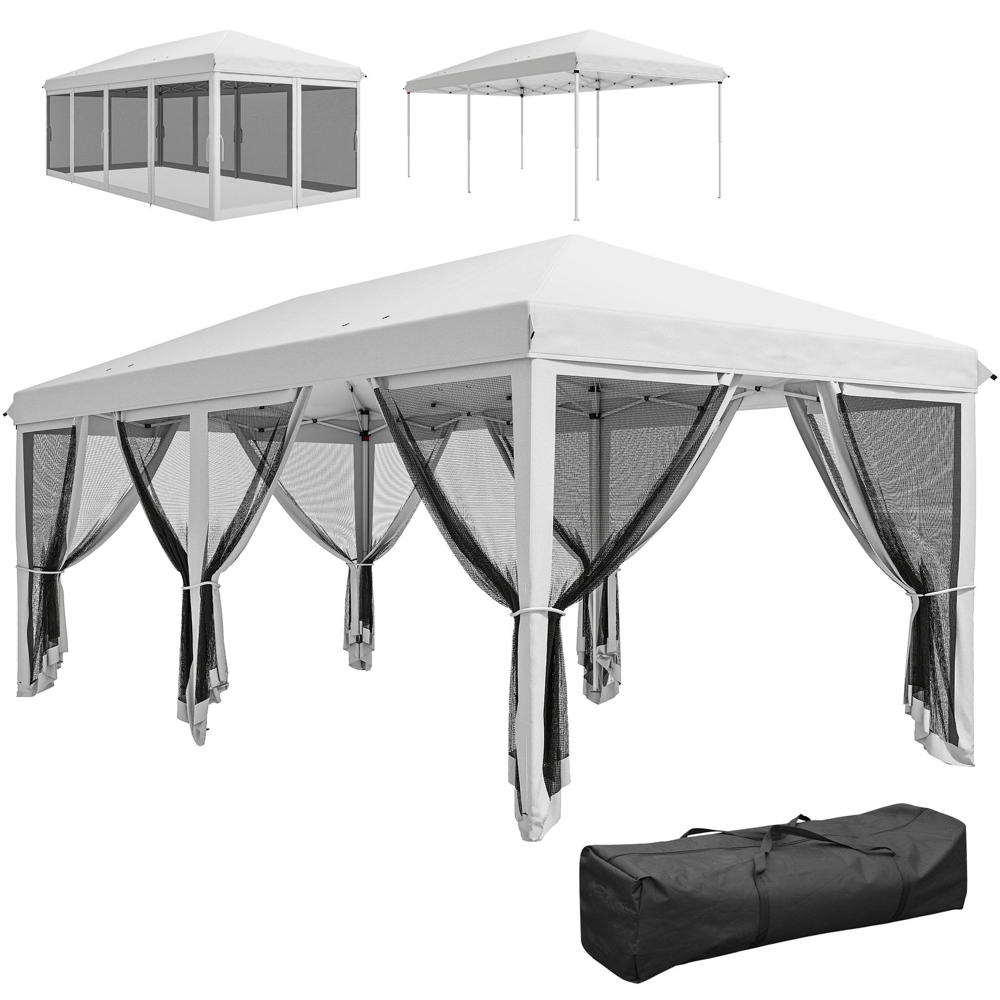 Outsunny Carpa Plegable 6x3 M Con 6 Paredes Laterales De Malla Anti-uv Crema_0