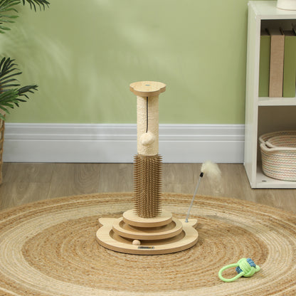 Pawhut Poste Rascador Para Gatos 49 Cm Con Carril Giratorio Con Bolas Roble_1