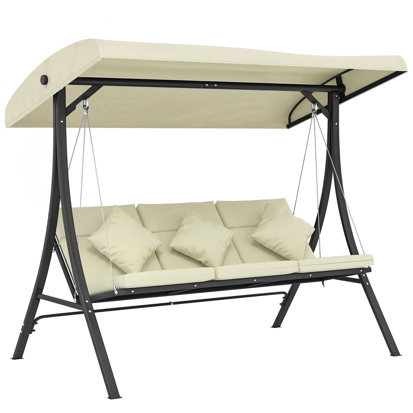 Outsunny Columpio De Jardín De 3 Plazas Con Techo Ajustable 202x115x168 Cm Beige_0