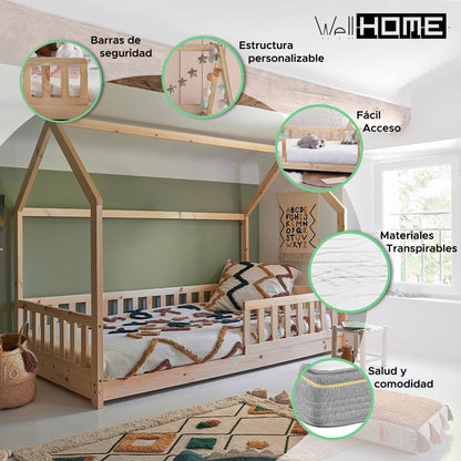 Cama Infantil Cabaña Bosco 90x190cm Con Colchón Zent Roller Transpirable_3