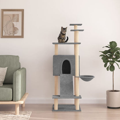 Vidaxl Rascador Para Gatos Con Postes De Sisal Gris Claro 153 Cm_1