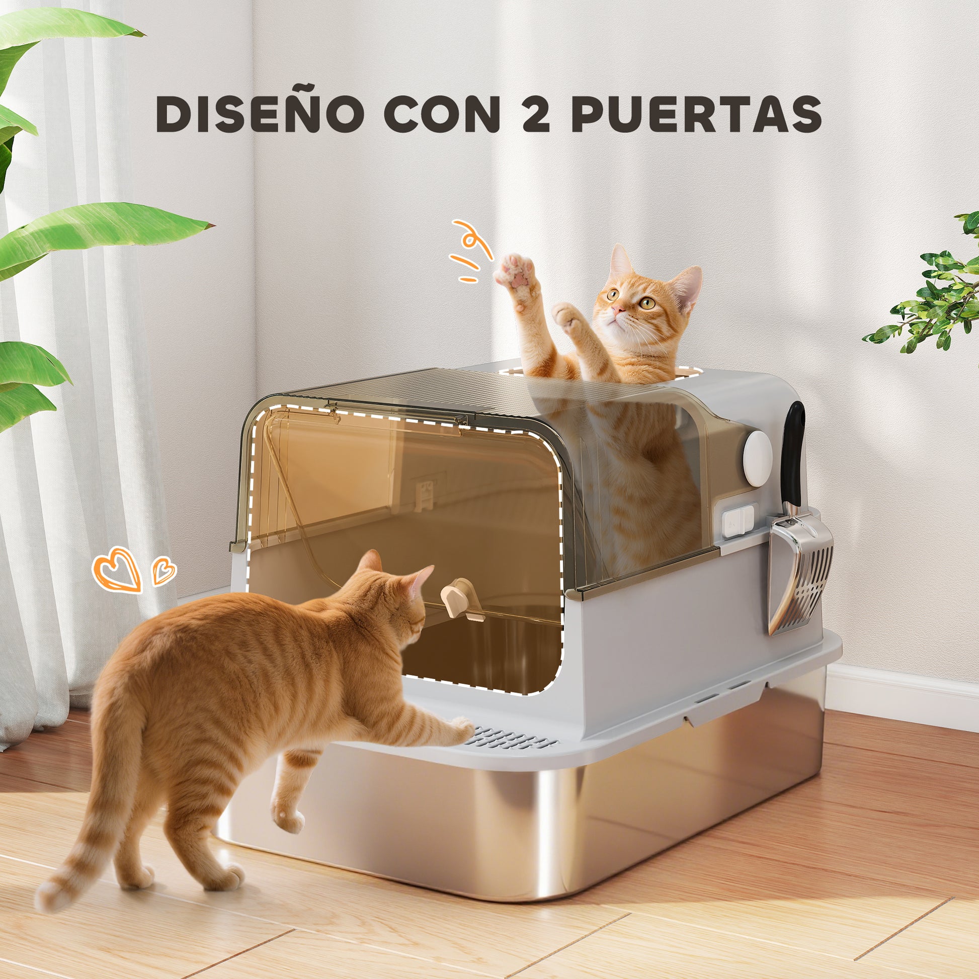 Pawhut Arenero Para Gatos De Acero Inoxidable Xxl Tapa Abatible Gris_5