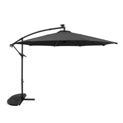 Parasol Excéntrico Led De 3 M Con Base De Medio Abanico – Gris_0