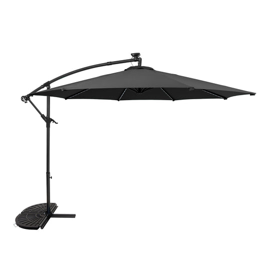 Parasol Excéntrico Led De 3 M Con Base De Medio Abanico – Gris_0