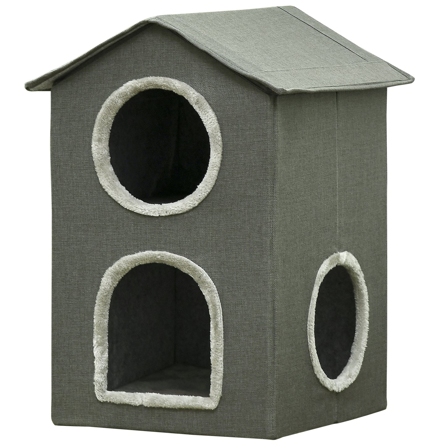 Pawhut Casa Para Gatos De 2 Niveles Con Cojines Lavables 42x46x59,5 Cm Gris_0