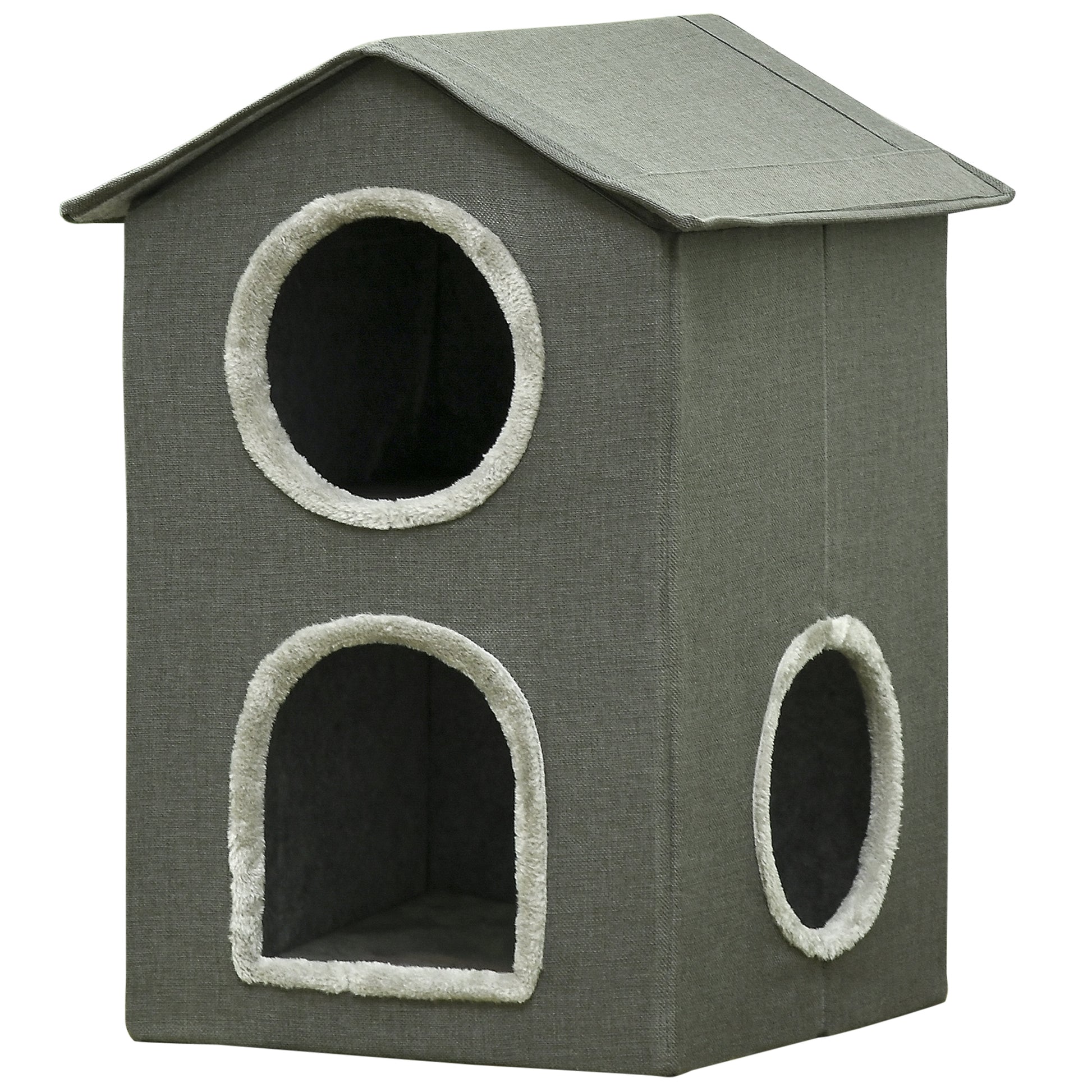 Pawhut Casa Para Gatos De 2 Niveles Con Cojines Lavables 42x46x59,5 Cm Gris_0