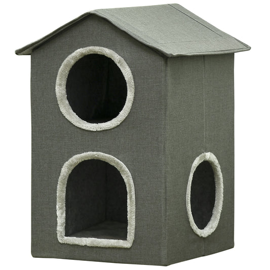 Pawhut Casa Para Gatos De 2 Niveles Con Cojines Lavables 42x46x59,5 Cm Gris_0