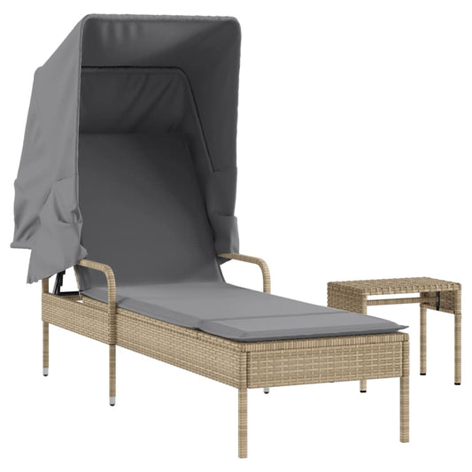 Tumbona Con Capota Y Mesa Ratán Sintético Beige_0