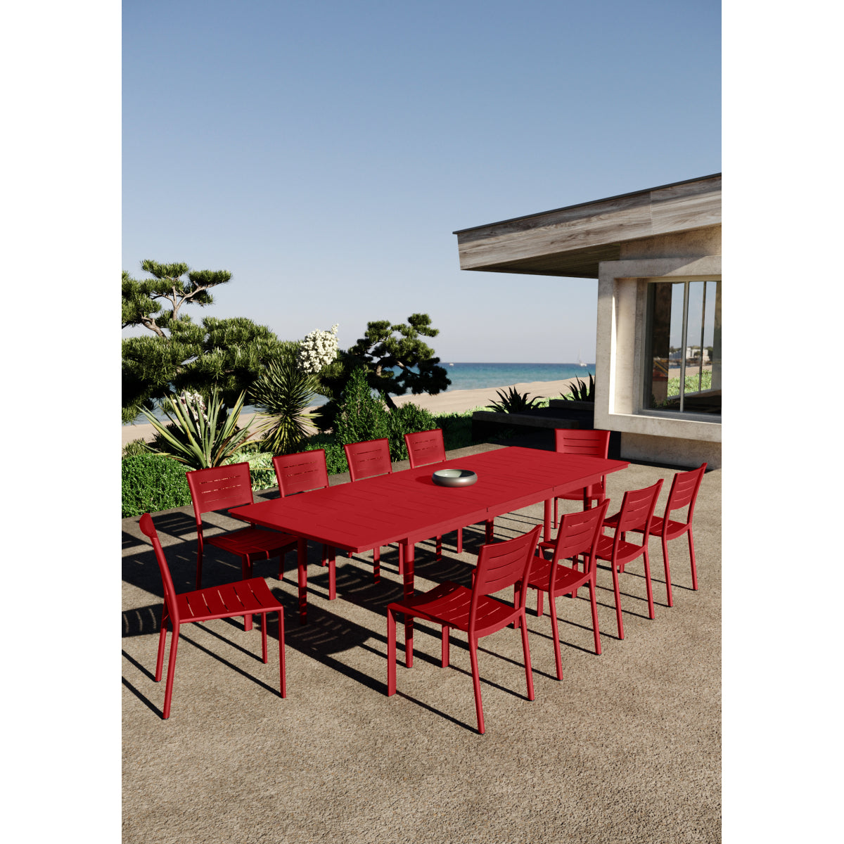 Inari Mesa De Jardín Extensible Rectangular De Aluminio Rojo Para 10 Personas 240x100xh75cm- Mobiliario De Jardín_4