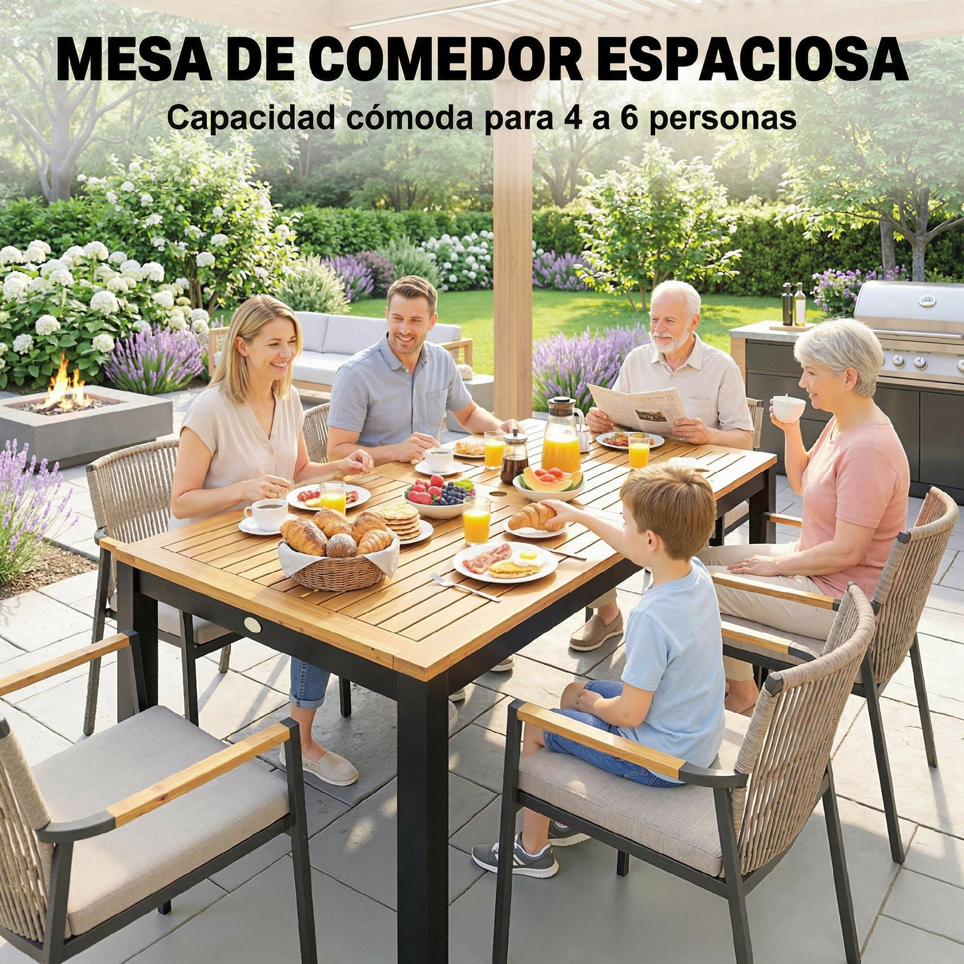 Outsunny Mesa De Comedor De Jardín De Madera De Acacia_3