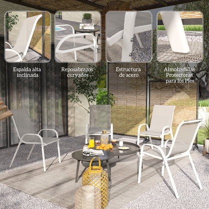 Outsunny Juego De 4 Sillas De Jardín Exterior Apilables 54x71x93 Cm Gris Blanco_5