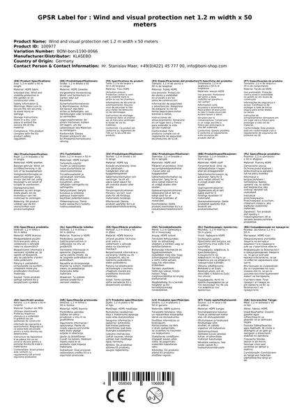Malla Ocultacion 1,2m X 50m, Malla Sombreo, Cortavientos