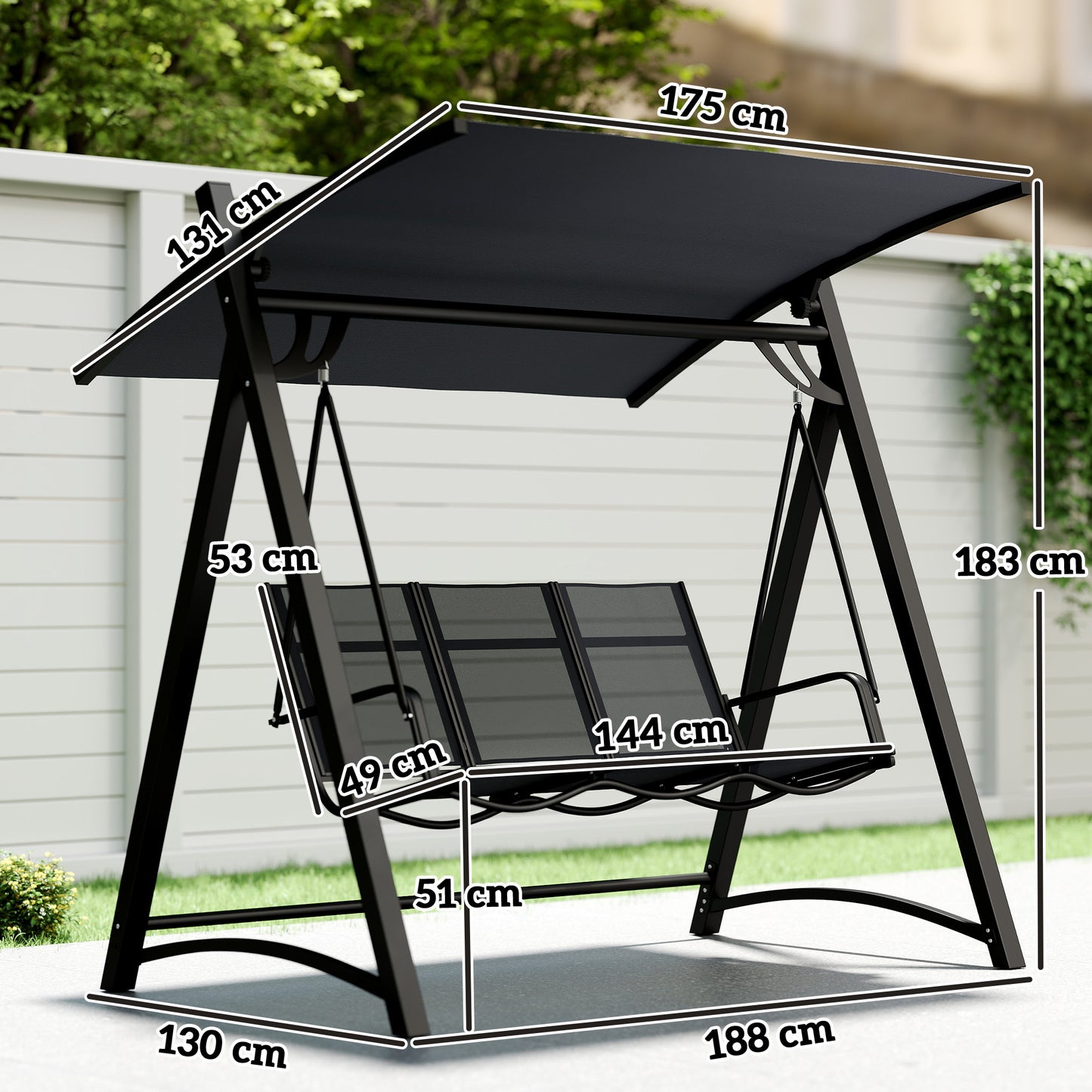 Outsunny Columpio De Jardín De 3 Plazas Con Techo Ajustable Asiento Transpirable_2