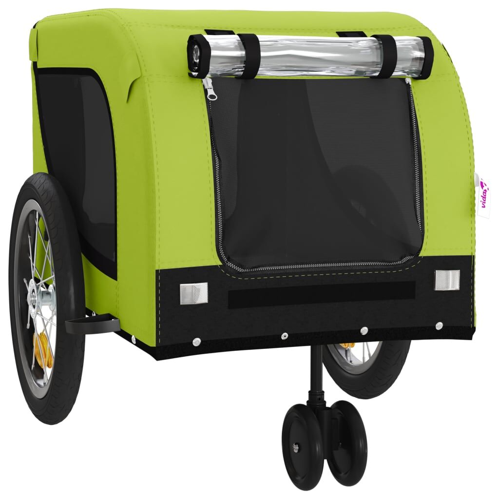 Vidaxl Remolque De Bicicleta Mascotas Hierro Tela Oxford Verde Negro_3