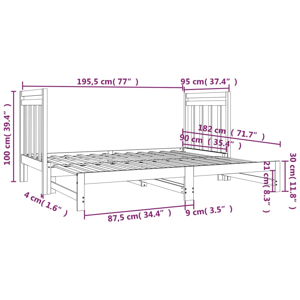 Sofá Cama Extraíble Madera Maciza De Pino Negro 2x(90x190) Cm / Vetonek_3
