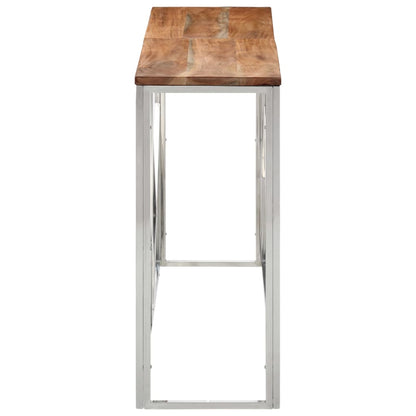 Mesa Consola Acero Inoxidable Y Madera Maciza Acacia Plateada_1