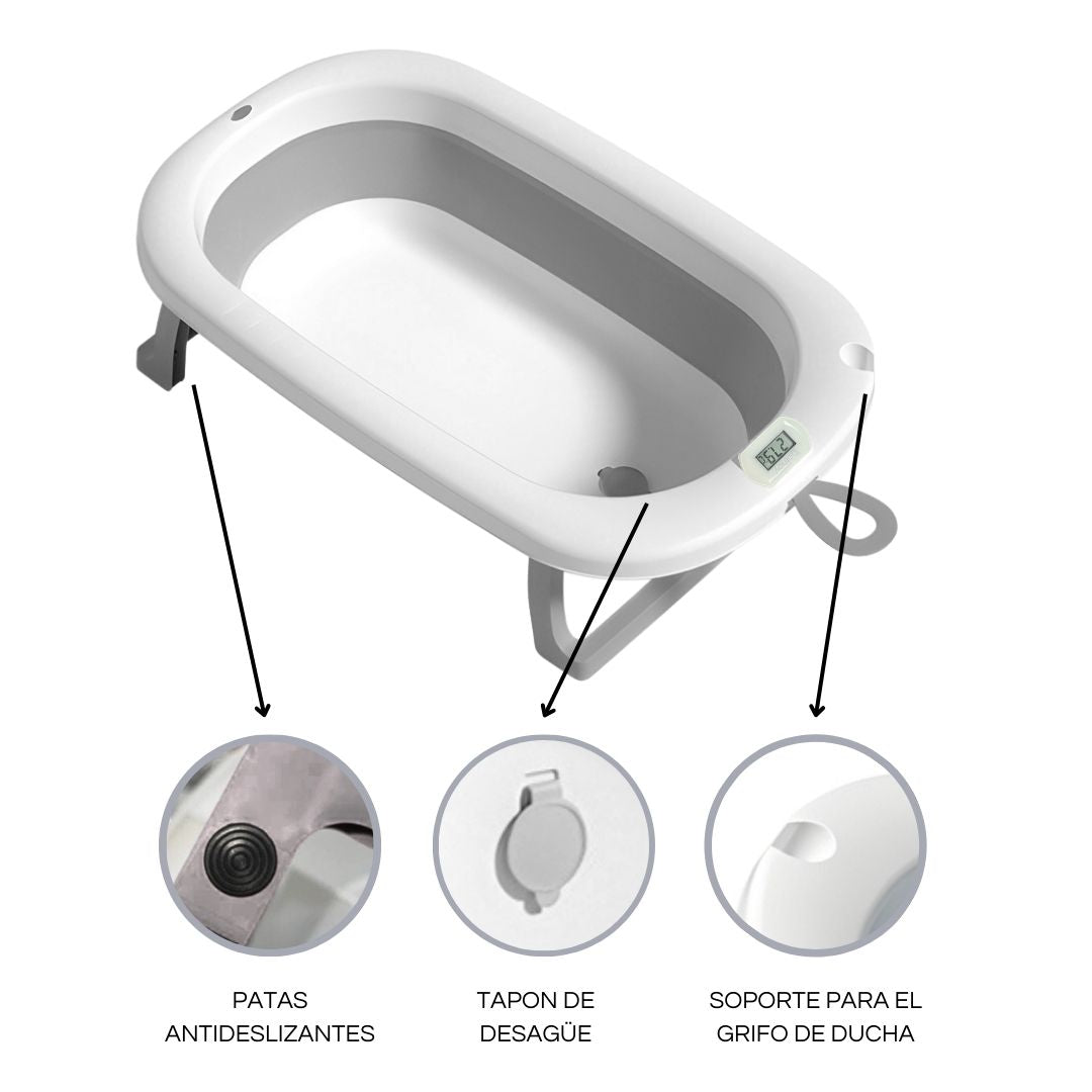 Bathby Bañera Plegable Gris Para Bebés, Cojín Reductor, Termómetro, Patas Antideslizantes (gris Pastel)_5