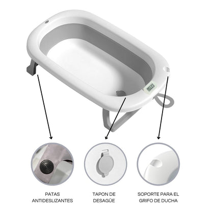 Bathby Bañera Plegable Gris Para Bebés, Cojín Reductor, Termómetro, Patas Antideslizantes (gris Pastel)_5