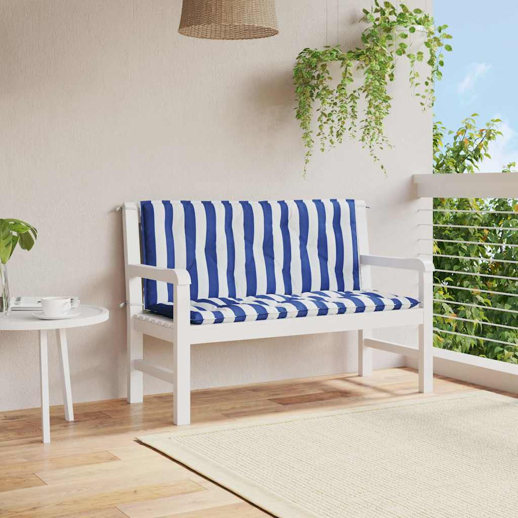 Vidaxl Cojines Banco Jardín 2 Uds Tela A Rayas Azul Blanco 120x50x7 Cm_1