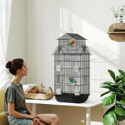 Pawhut Jaula Para Pájaros De Acero Con Comederos Perchas 50,5x41x104 Cm Negro_1