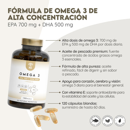 Omega 3 EPA+DHA 60 días Corazón N2 Natural Nutrition 120 cápsulas