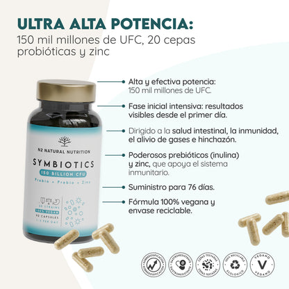 Probióticos + Prebióticos 45 días Microbiota N2 Natural Nutrition 90 cápsulas