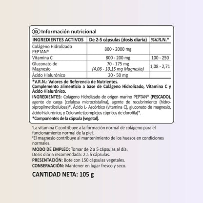 Colágeno Marino + H. Hialurónico 75 días Piel N2 Natural Nutrition 150 cápsulas